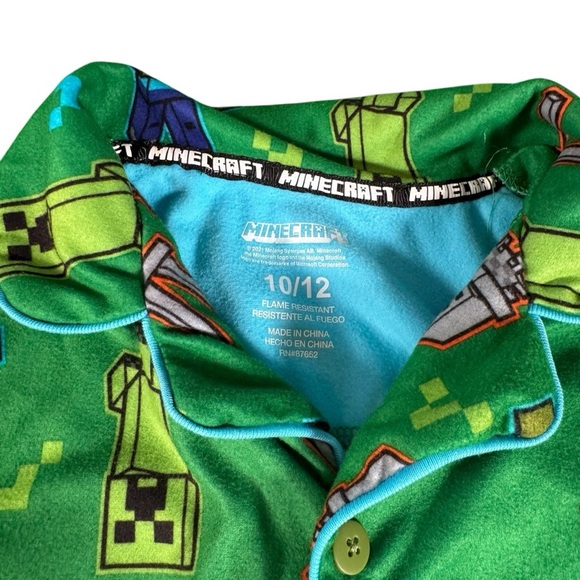 minecraft PJ Pajama set Size 10/12  youth boys 2 piece green Fleece Polyester - Picture 3 of 11